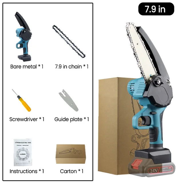 Mini Cordless Electric Chainsaw 8 inch Pruning Saw with One 24V Oiler
