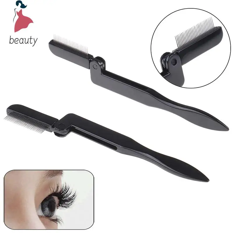 Eyelash Comb Black Foldable Eyelashes Extension Eyebrow Metal Dual Comb Brush Eye Lashes Beauty Cosmetic Tools