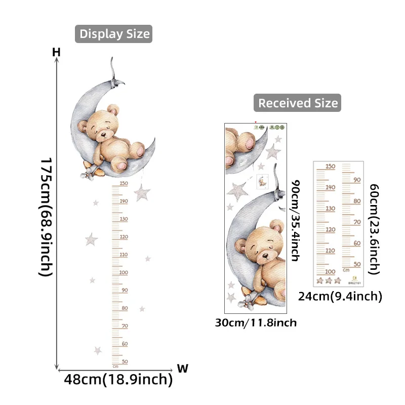 Cute Bear Height Measure Wall Sticker for Kids Rooms Children Boys Girls Baby Room Decoration Growth Chart Meter Wallpaper