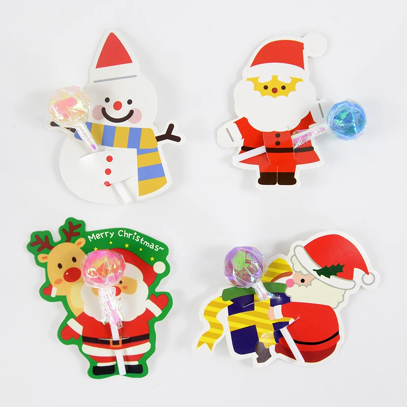 

50PCS Christmas Lollipop Card Cartoon Snowman Tree Santa Deer Lollipop Cards for Xmas DIY Party Decorations Kids Gift Supplies