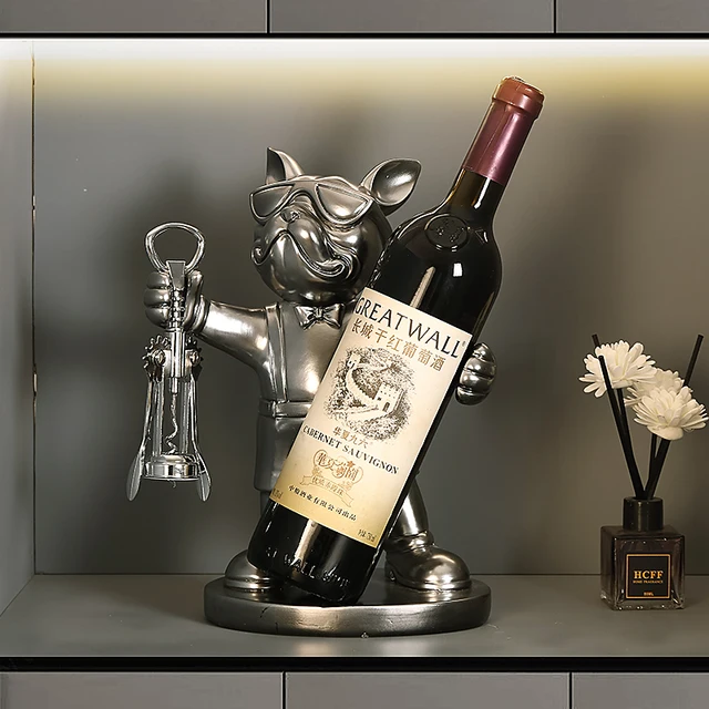 Statue de chien porte-bouteille de vin pour décoration de Table, Animal nordique, décoration de maison, chien dans la chambre, bouledogue français, ornements de salle en résine 4