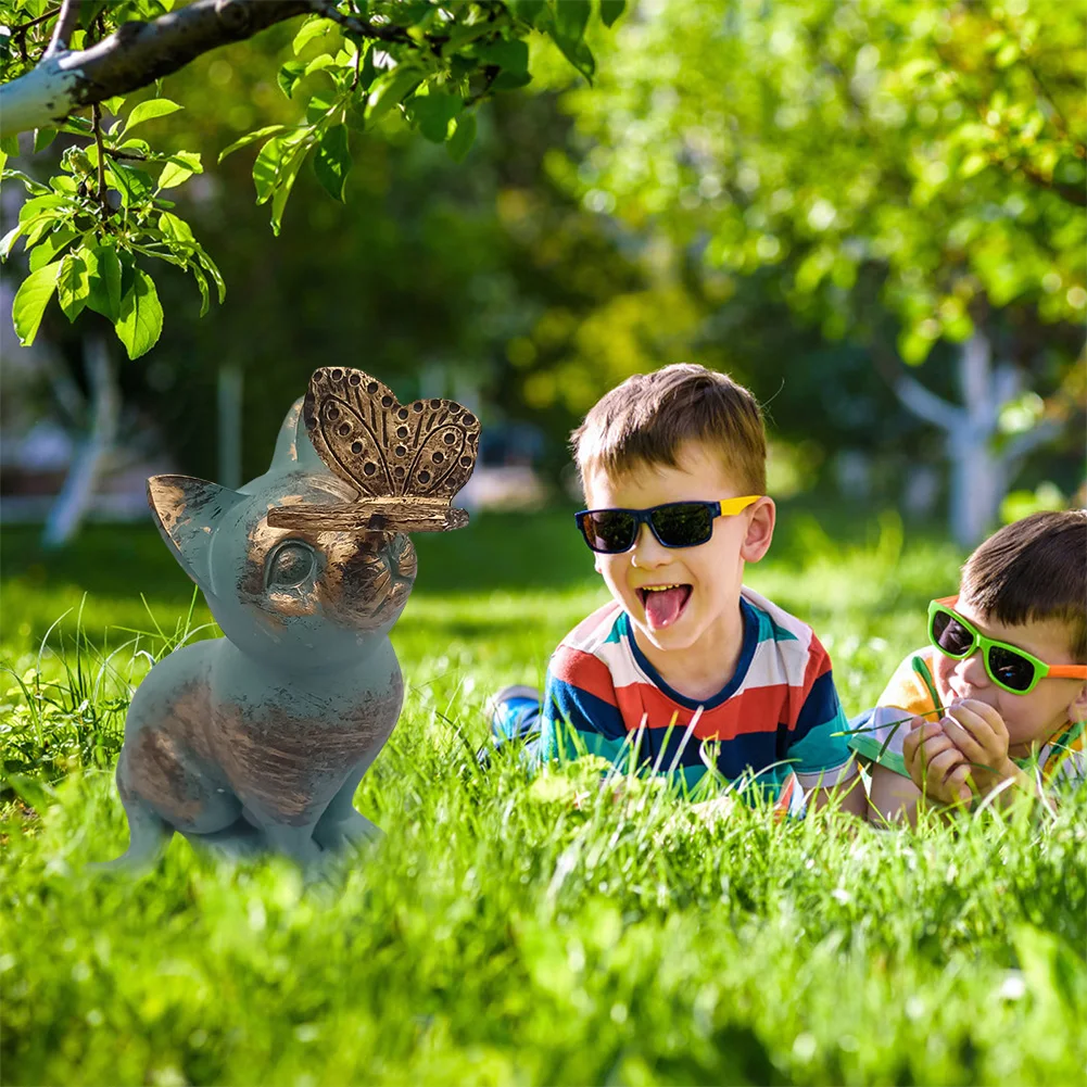 Resin Cat Butterfly Figurine Ornament Garden Landscape Kitten Statue Handicraft Waterproof Home Decor for Garden Yard