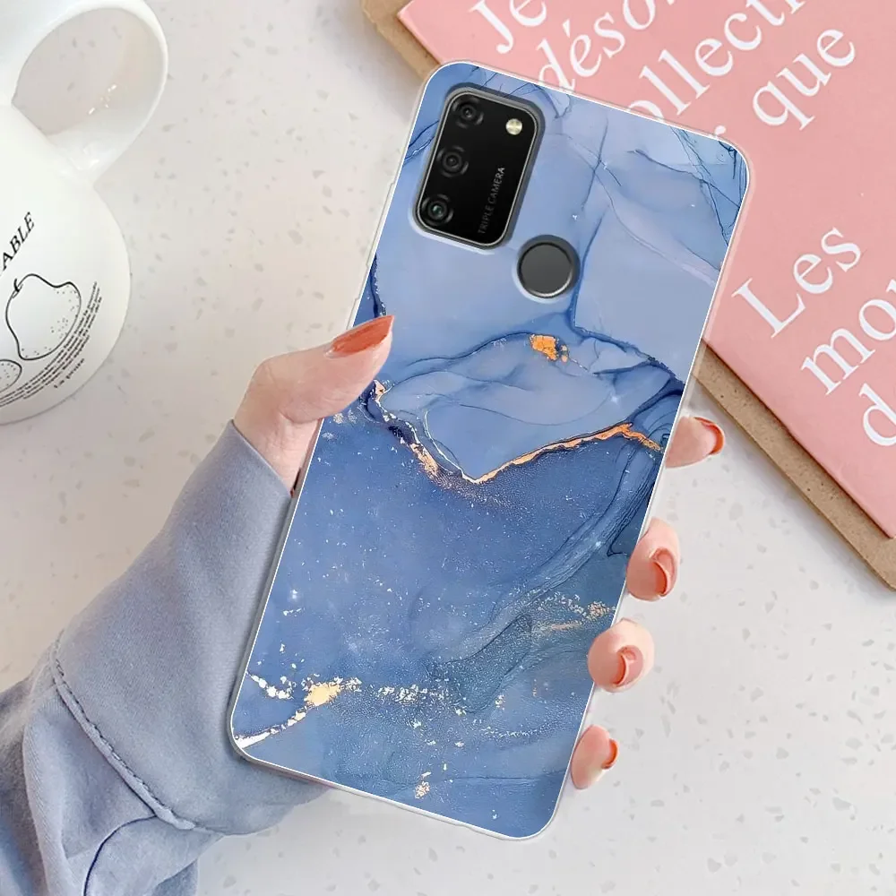 Chic Girl Marble Silicone Clear Phone Case for Honor 9A - Protective and Stylish Cover