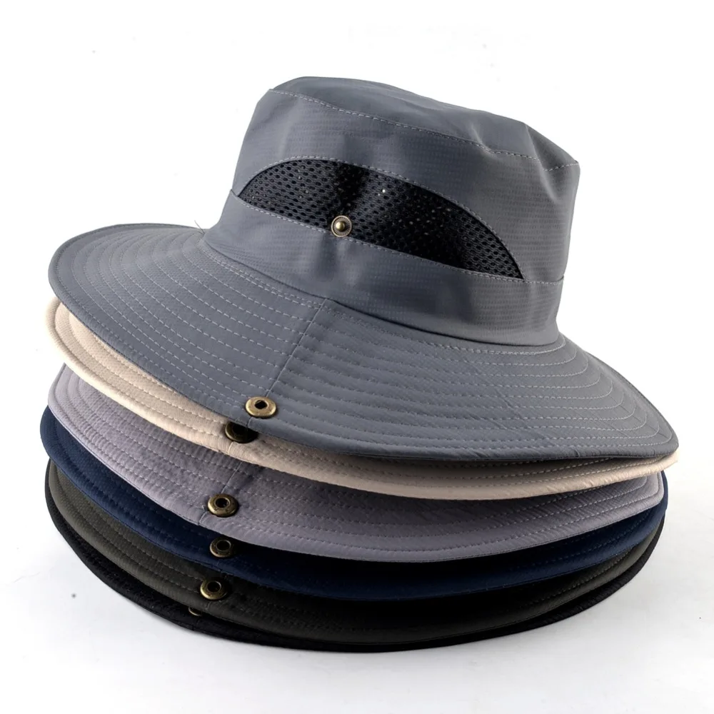 Solid color Sun Hats for Men Outdoor Fishing cap Wide Brim Anti-UV beach caps women Bucket hat Summer Hiking camping