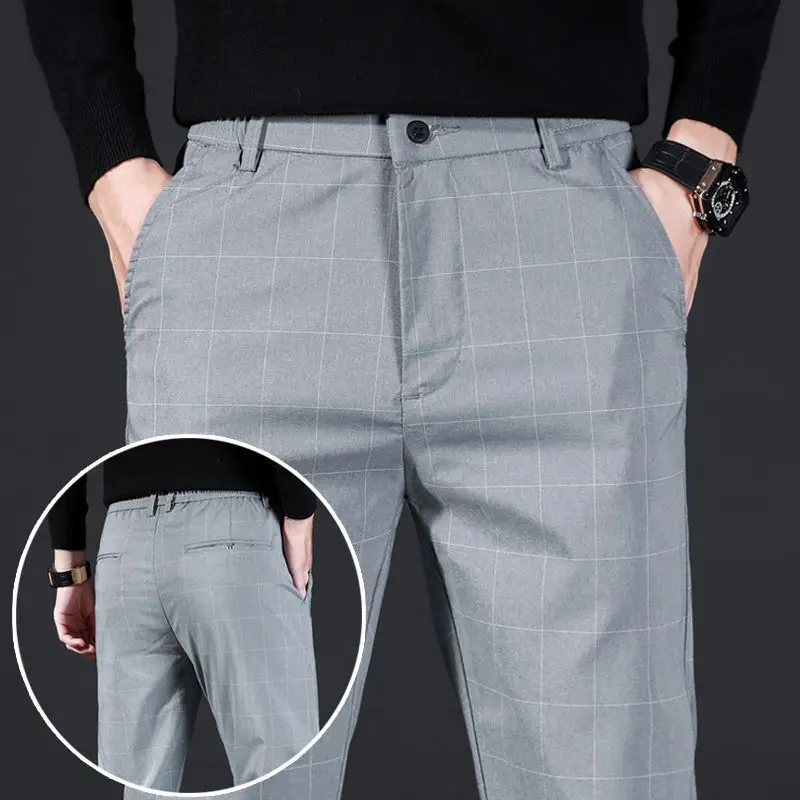 Spring Men New Fashion Commerce Casual Pants Spring Thin Style Elastic Force Slim Straight Cylinder Sanding All-match Trousers