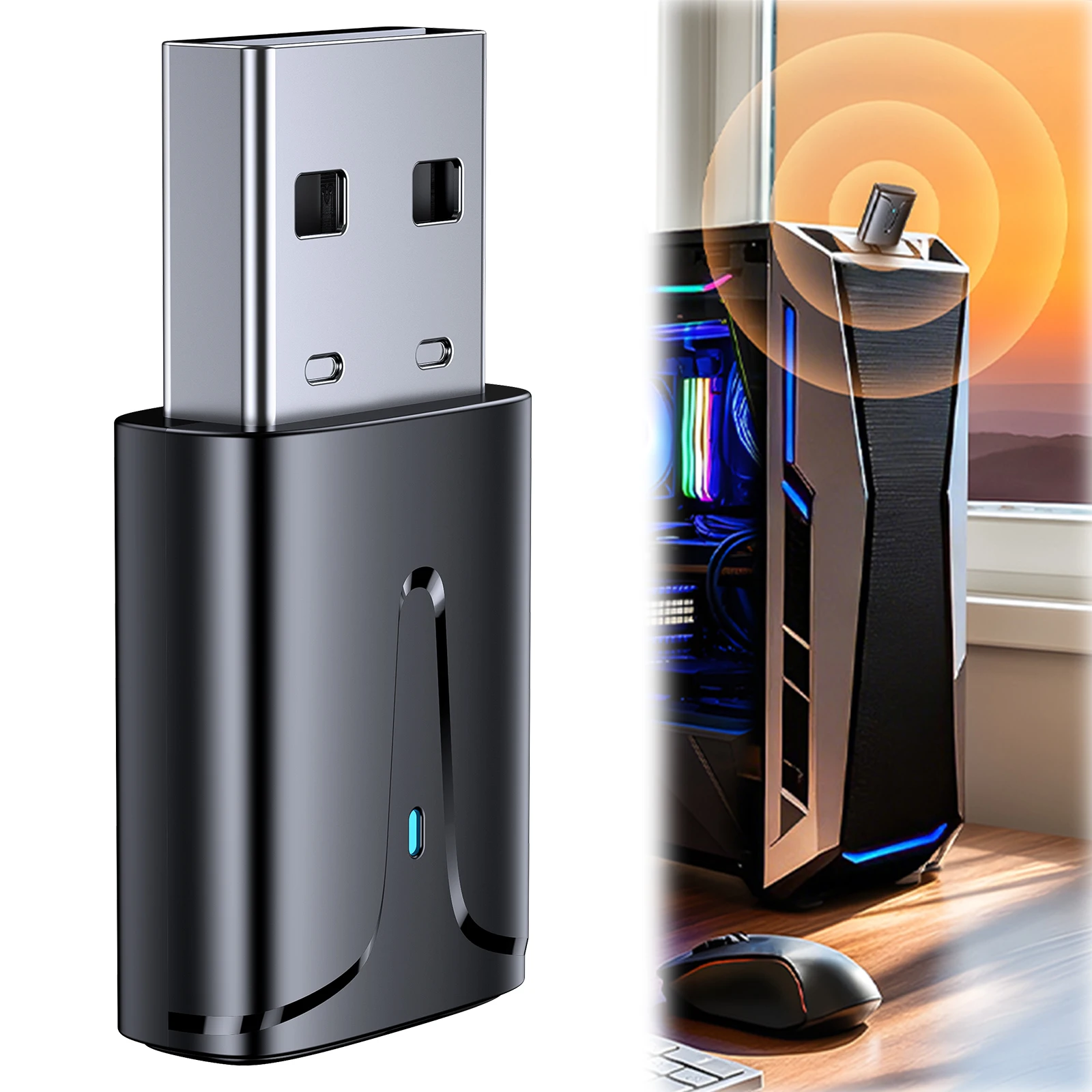 USB 블루투스 호환 5.3 어댑터 플러그 앤 플레이 외부 BT 5.3 어댑터 Windows 11/10/8.1용 드라이버리스 데스크탑 USB 모듈