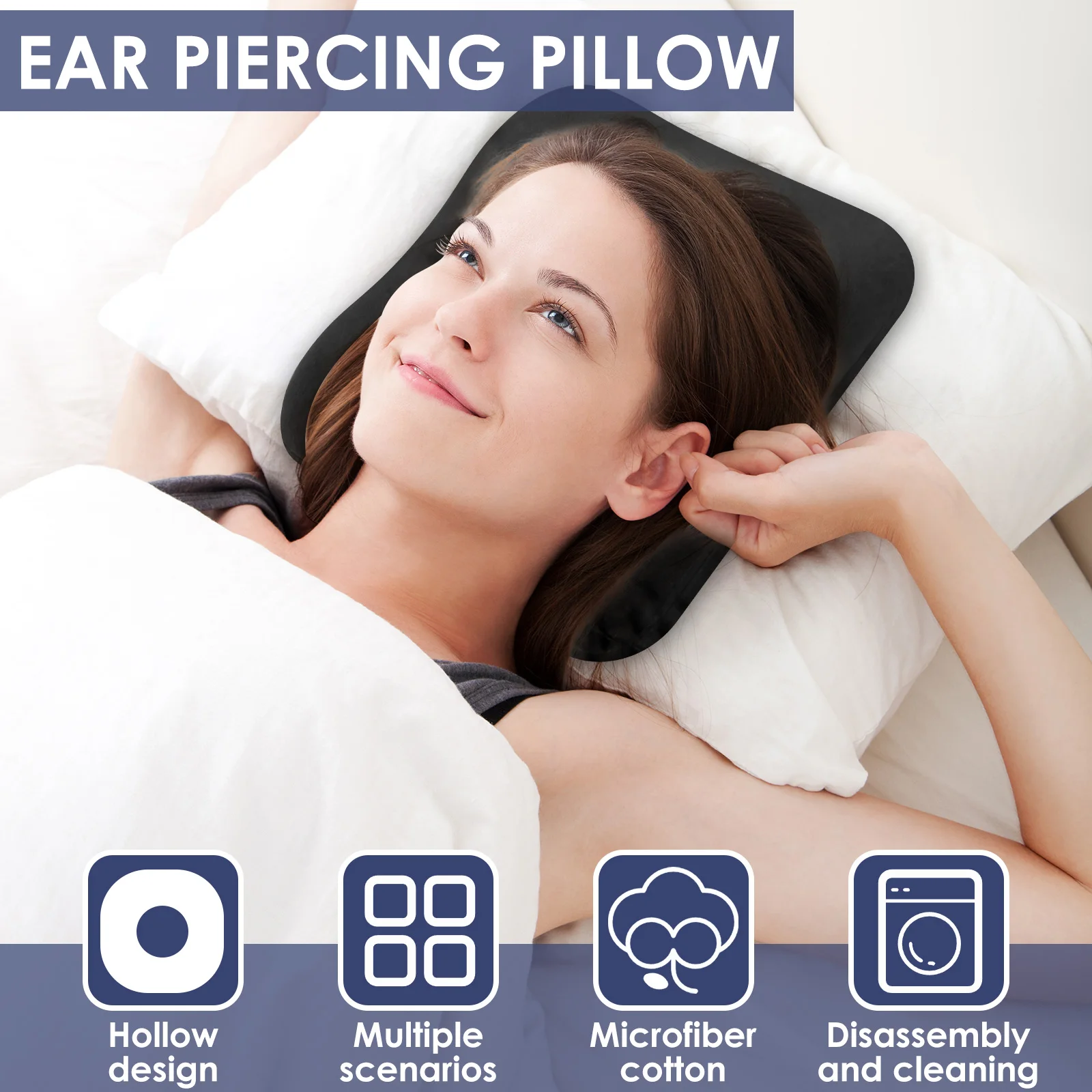 Ear Piercing Pillow Cotton O Type Hollow Design Side Sleeping Pillows Soft and Comfortable Donut Pillow for Home Travel Office