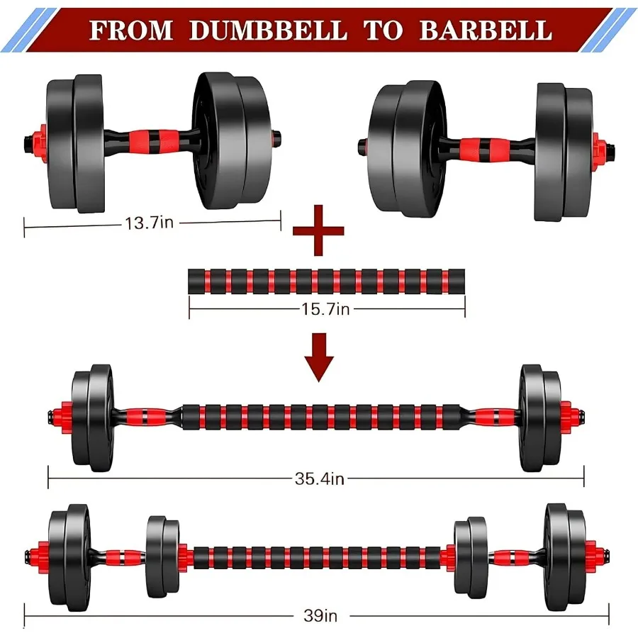 30lbs(15lbs*2) Adjustable-Dumbbells-Sets,Free Weights-Dumbbells Set of 2 Convertible To Barbell A Pair of Lightweight for Home G