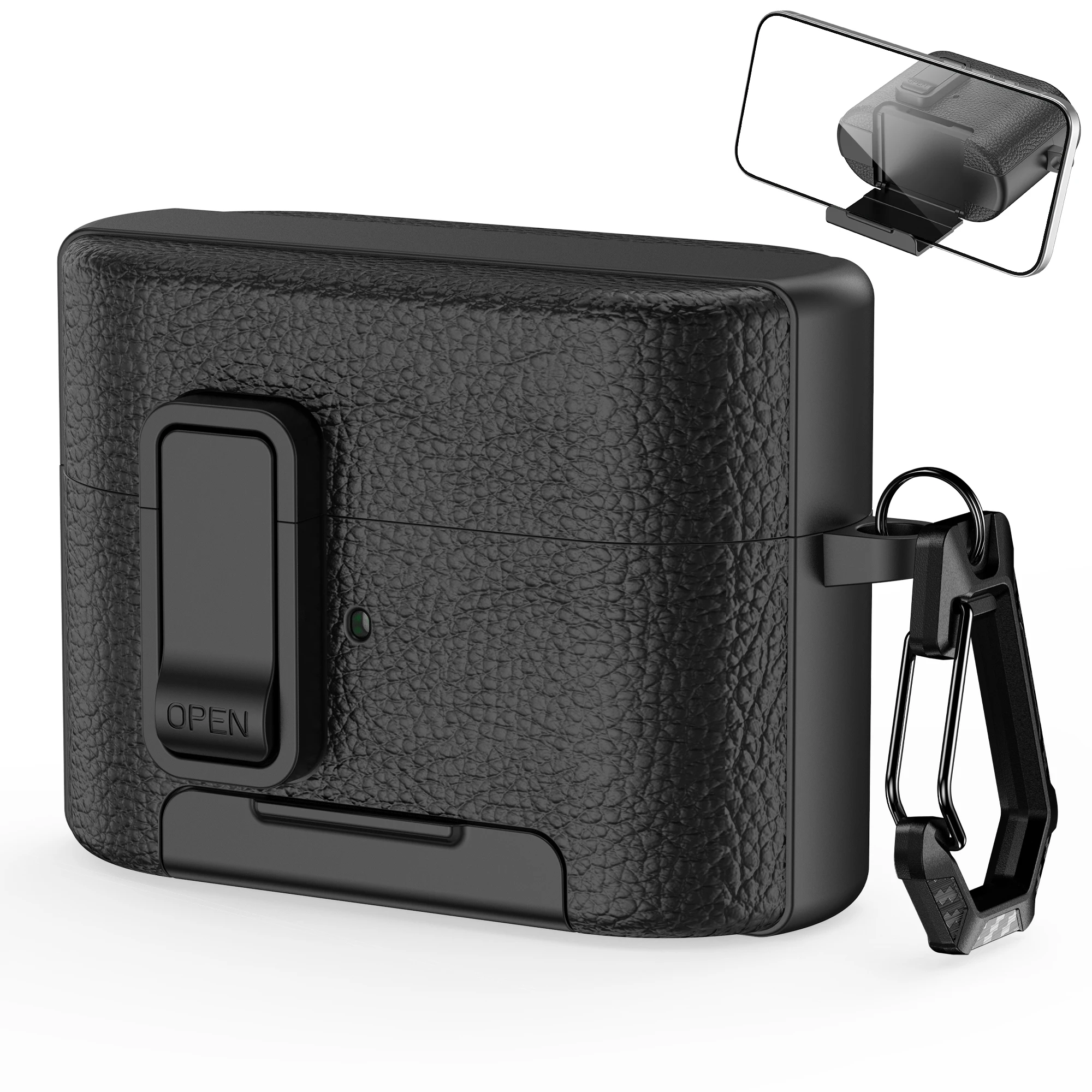 Premium Leather Texture Earphone Protective Case with Secure Lock and Invisible Stand