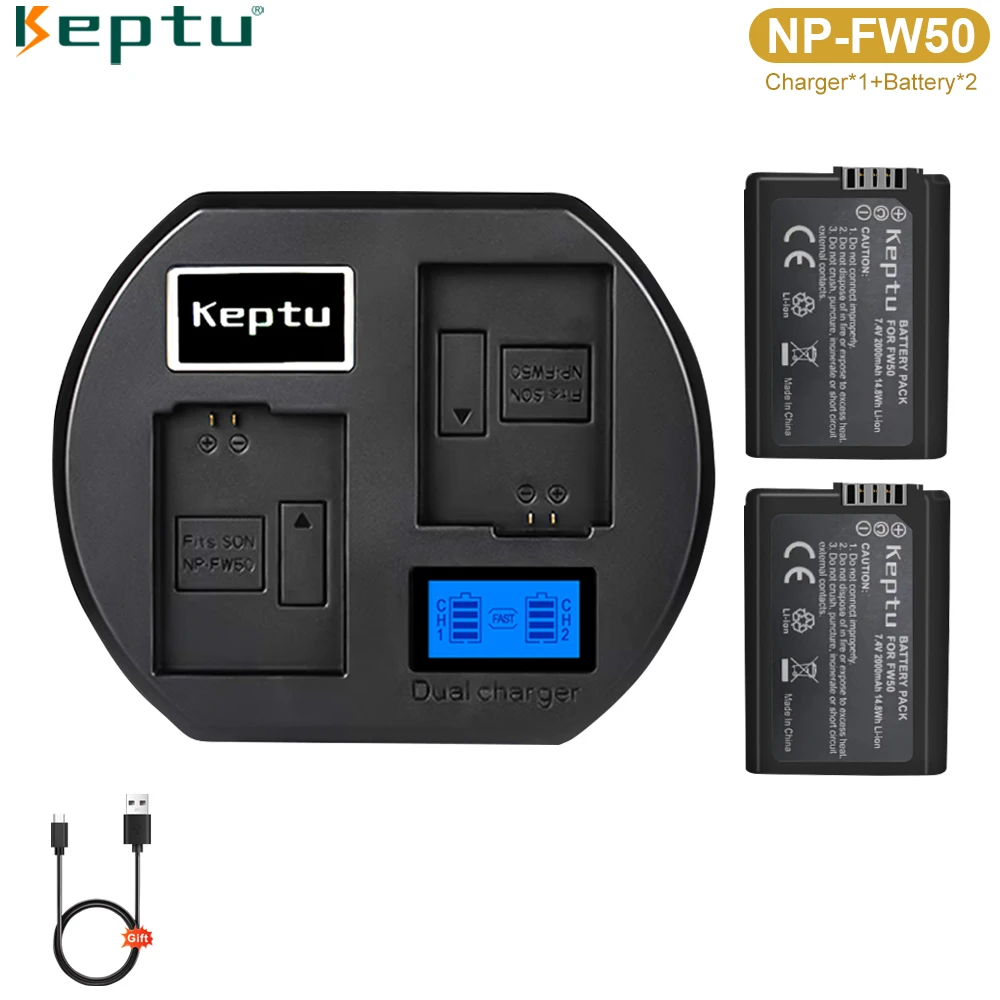 Batteria Keptu Np-Fw50 Per Fotocamera Sony Nex-3 Nex-5 Nex-6 Slt-A55 A33 A55 A37 A3000 A5000 A6000 + Caricabatterie Lcd