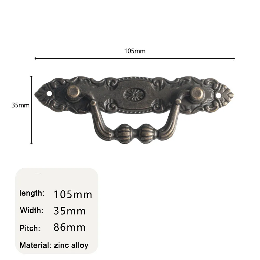 

1x Furniture Handles Antique Bronze Pull Handles For Drawer Cabinet Door Drawer Wardrobe Closet Box Pulls 105*35mm Handle+screws