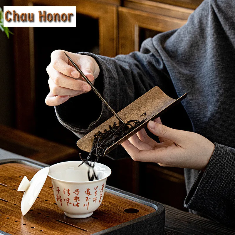 3pc/Set Lotus Leaf Art Copper Tea Scoop Retro Tea Pick Zen Ceremony Caddy Spoon Kung Fu Tea Set Accessories Tea Spoon Tea Shovel