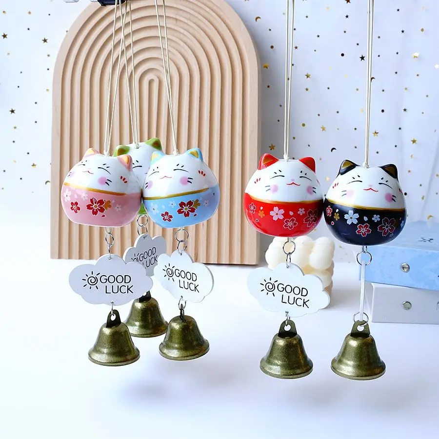 

New Japanese Creative Multi-Color Ceramic Lucky Cat Wind Chimes Pendant Decorative Crafts