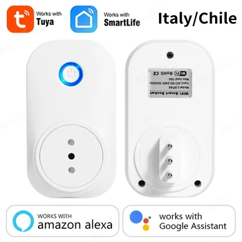 16A Chile Italy Wifi Smart Socket Tuya Smart Life APP Wireless Smart Plug with Power Monitor Timer Voice Works with Alexa Google 1