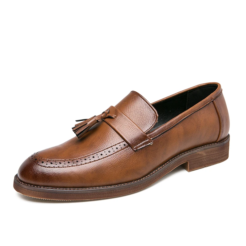 Men dress shoes Autumn Design Brand Classic Tassel Brogue slip on loafers Oxfords Hand stitch big size 38-47 flat leather shoes