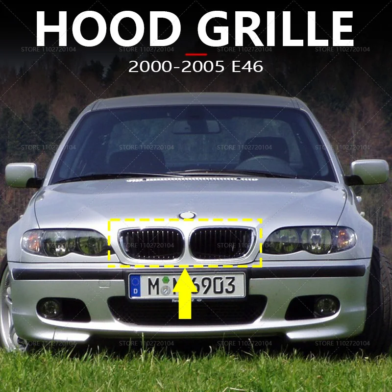 Bumper Grille Trim Strips for 2000-2005 E46 BMW 320i 325i 325xi 330i 330xi Chrome and Black Kidney Front Hood Grille 51137030545 51137030546