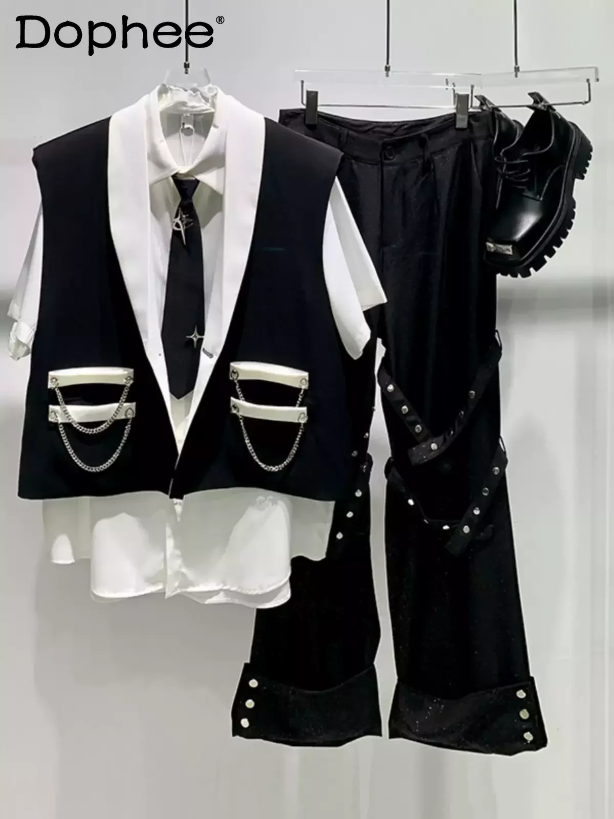 Fashion Trendy Male High-End Men's Suit Vest 2024 Spring Summer New Casual Rhinestone Chain Blazer Vests Loose Sleeveless Tops
