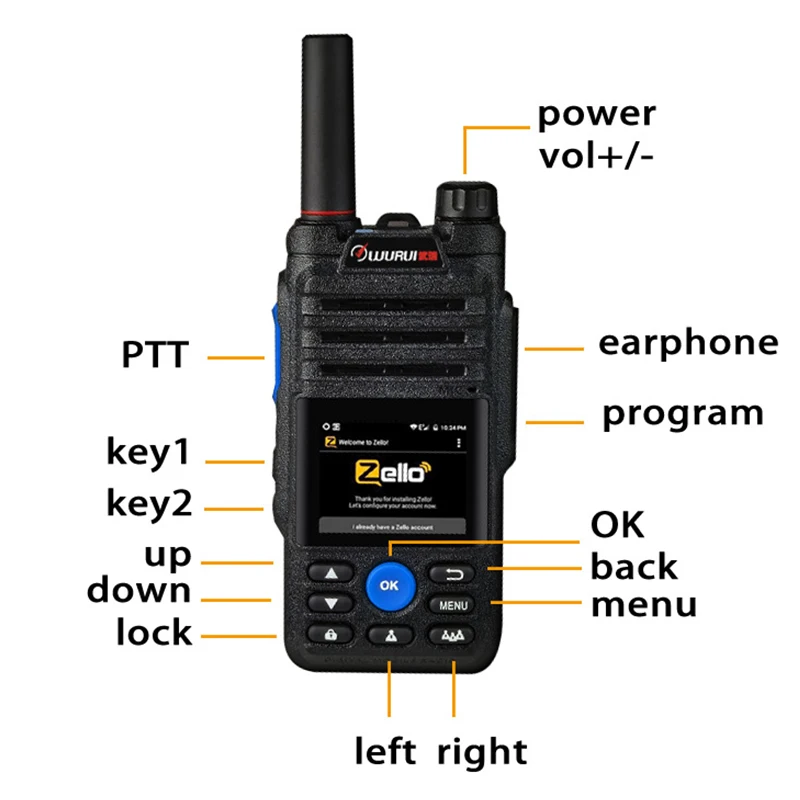 Wurui B5 Zello 4G walkie talkie poc radios Two-way radio ham Push-button telephone communications profesional long range phone
