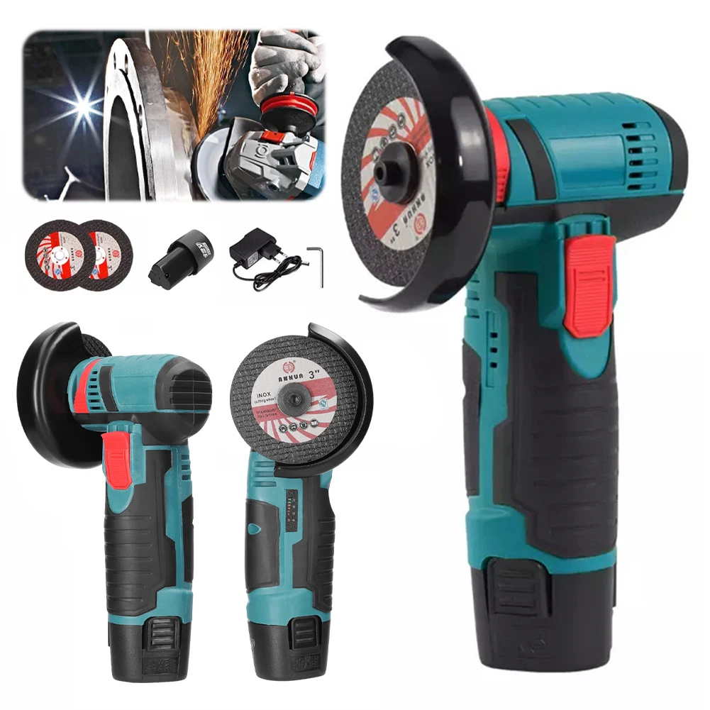 12V 3 Inch Brush Mini Angle Grinder 19500rpm Household Cutting Machine Polishing Machine Micro Angle Grinder Wireless Power Tool