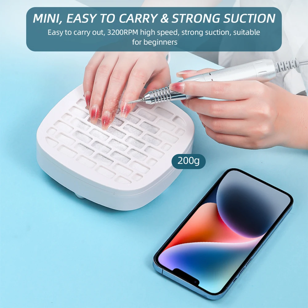 Mini Nail Dust Collector Nail Powder Vacumm Cleaner with 10pcs Filter Cotton Manicure Tools For Collecting Nail glue Removal Pow