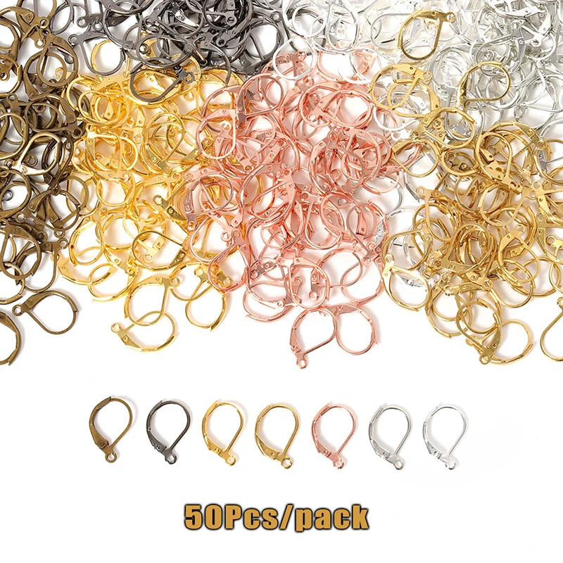 

50Pcs/pack Hypoallergenic French Lever Earring Hooks Wire Settings Base Hoops Earrings For DIY Jewelry Making Supplies Findings