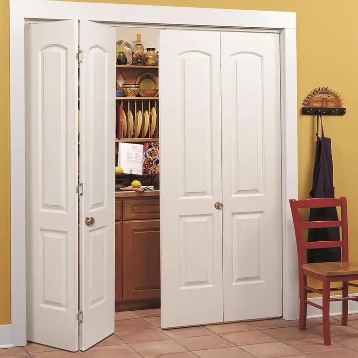 House Decoration 2 Panel White Bifold Closet Door Top Arch Panel Solid Wood Folding Sliding Doors 2