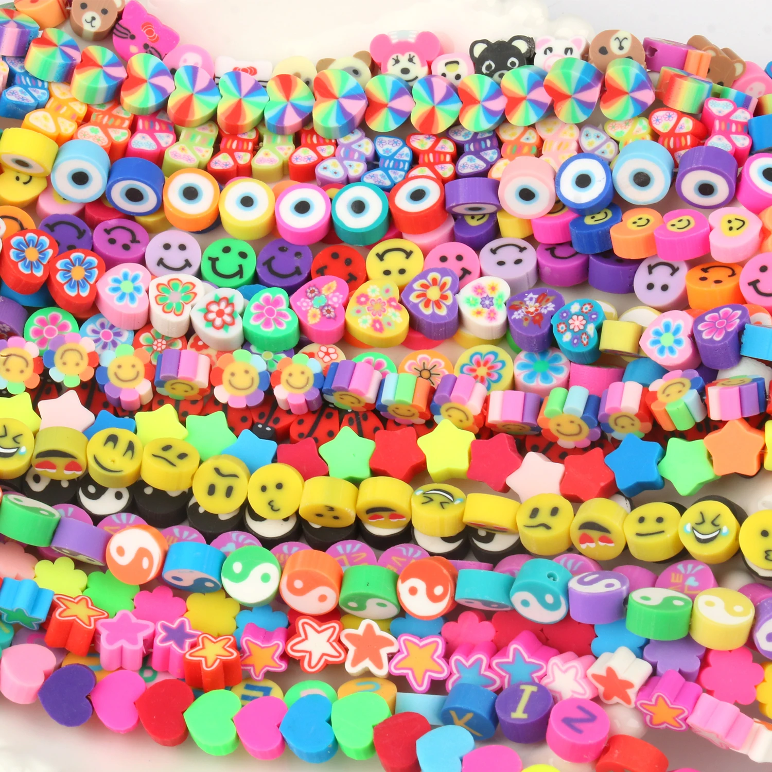200pcs Smiley Face Polymer Clay Beads Charms for Bracelet Necklace Jewelry  Making (Smiley Face)