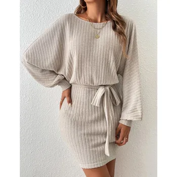 Robe décontractée femme manches longues chauve-souris