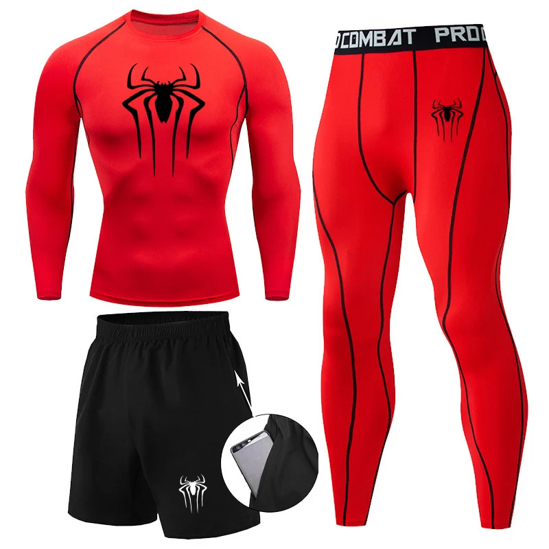 Conjunto de 3 piezas de ropa interior térmica de invierno para hombre, traje deportivo de compresión, calzoncillos largos, ropa deportiva para correr, chándal, mallas de entrenamiento para ejercicio