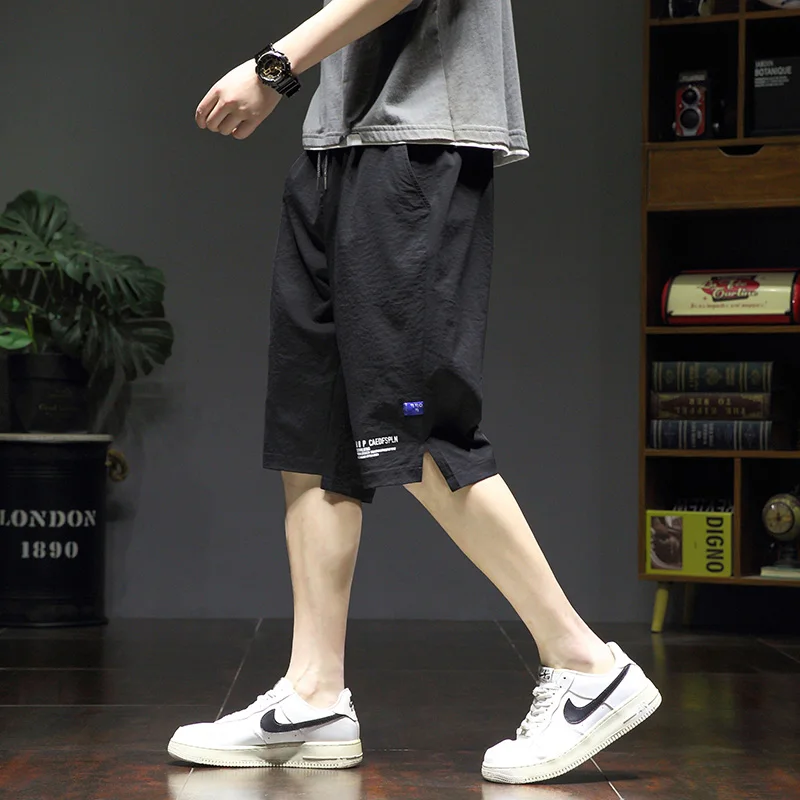 Sports Stylish Printed Casual Shorts Summer Korean Loose Straight Men's Clothing All-match Youthful Vitality Elastic Knee Pants