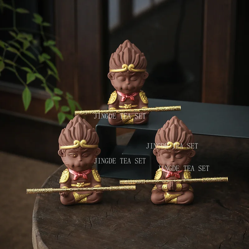 1pcs  Purple Clay Tea Pet Decoration Ornament Creative Chinese Style Monkey King Semi Handmade Tea Set Accessories Sun Wukong