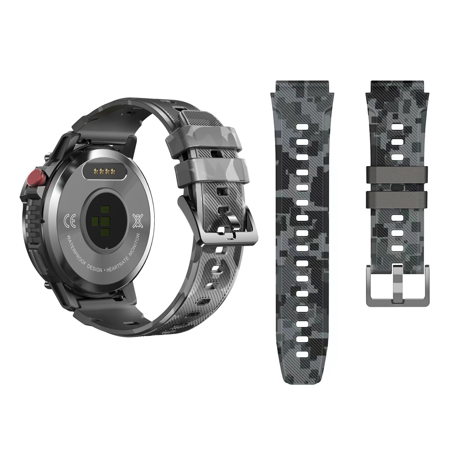 Camouflage Black Adjustable Silicone Sport Watch Band - 22mm Strap Bracelet Accessories