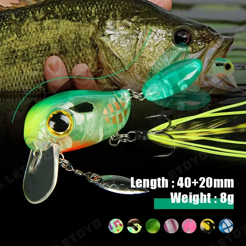 Topwater Crankbaits 8g Fishing Lures with Spinner Wobblers Rotating Glitter Artificial Hard Baits Freshwater Bass Lures Tackle - 3