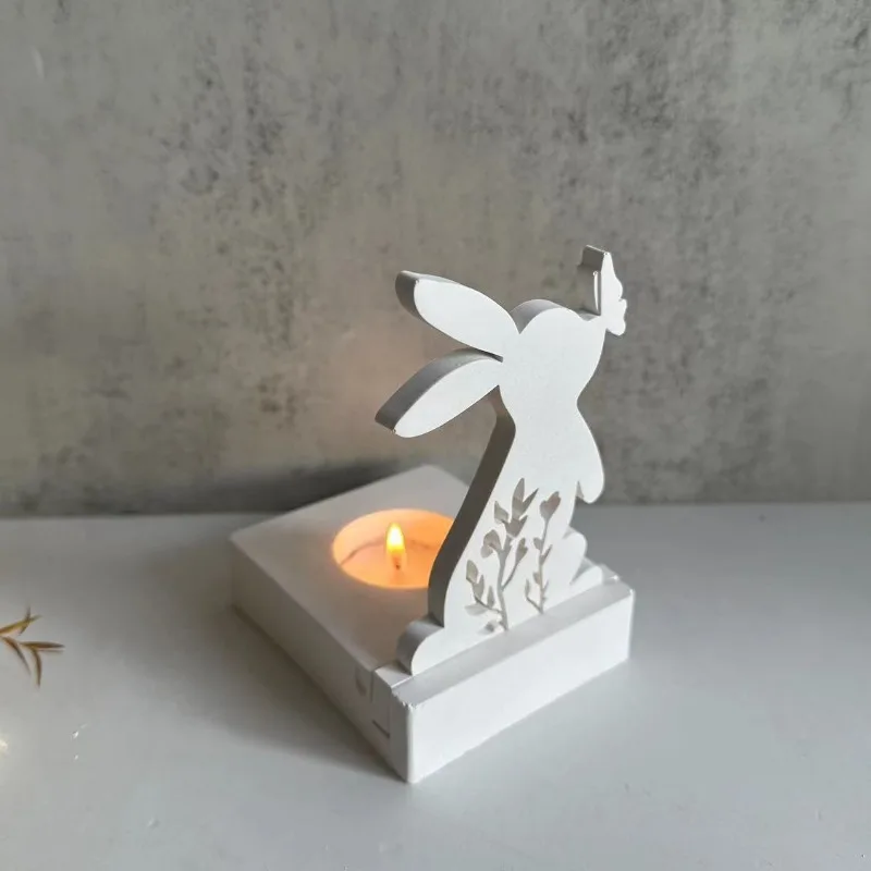 Silicone Mold Easter Rabbit Candle Holder Rabbit Kiss Butterfly Candlestick DIY Aromatherapy Gypsum Decoration
