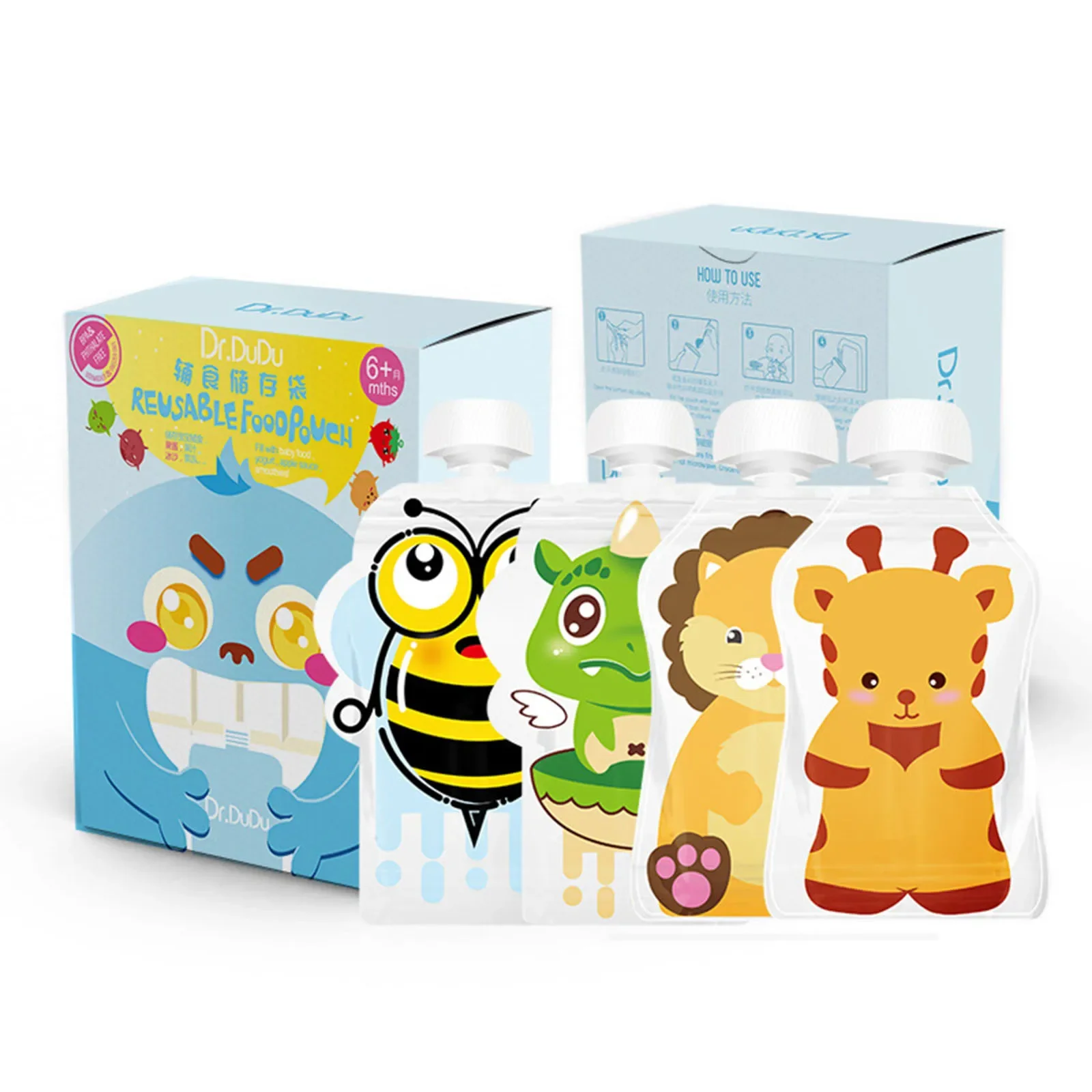 Baby food storage containers Portable food storage box Food pouch 8pcs Reusable Food storage bag Yogurt Milk Food pouches Refillable Kids toddlers Supplementary squeeze bottle Random