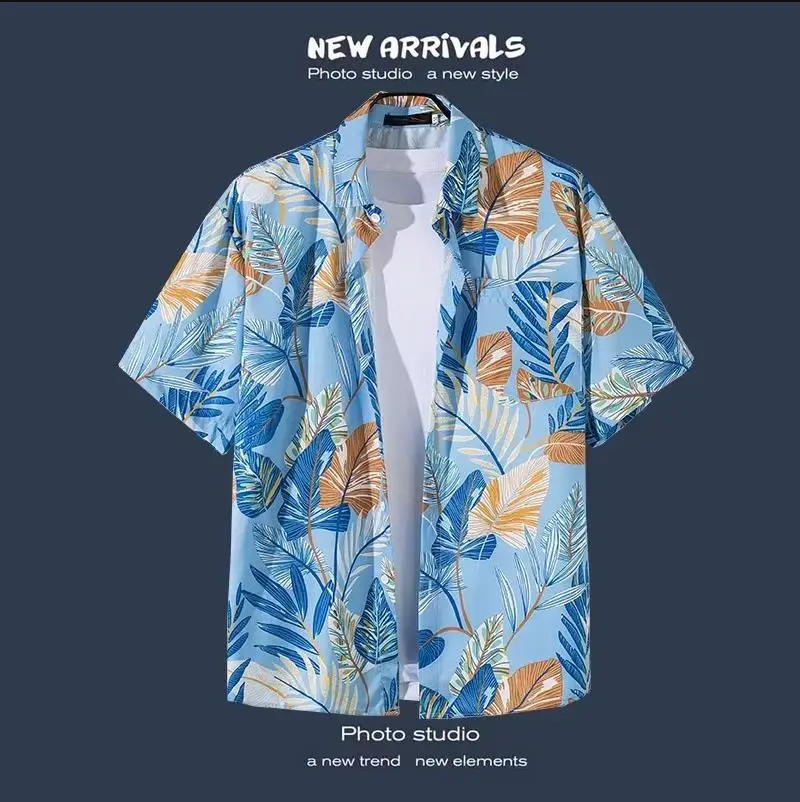 Men Street Fashion Summer Daily Shirt Hawaiian Cartoon Print Casual Loose Shirts Short Sleeve Beach Loose Tops 6