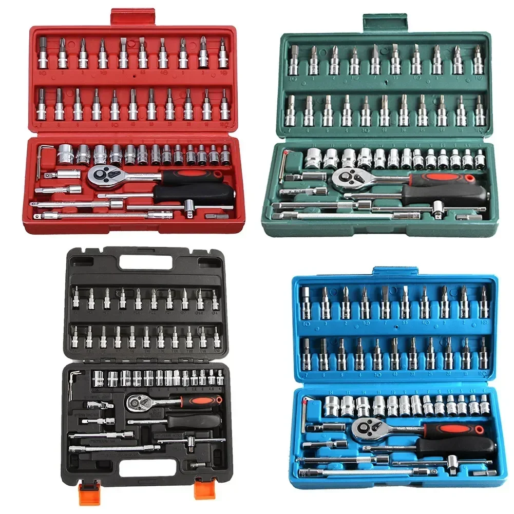 46/53Piece Car Repair Tool Set with Sockets and Case, Steel Construction, for Street-Touring Motorcycles and Vehicle Maintenance