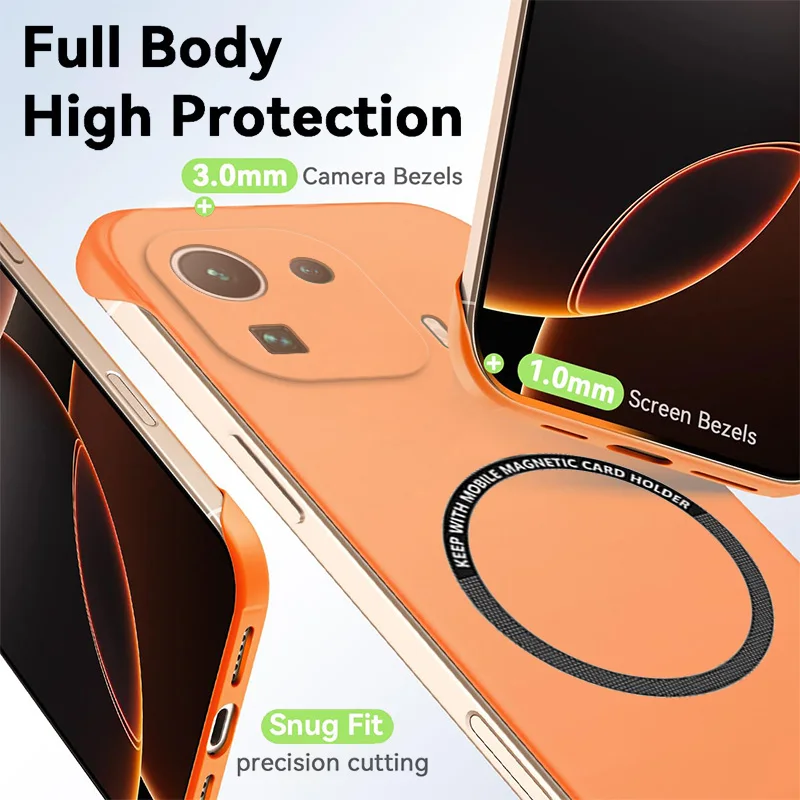 Magnetic Slim Frameless Phone Case - Matte Anti-Scratch Hard PC Cover, Shockproof Armor