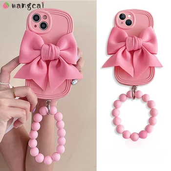 Luxury 3D Bow Phone Case For iPhone 15 14 Plus 13 12 11 Pro Max Mini X XR XS Max 8 7 6 6s Plus SE Wave Cover With Bracelet 1