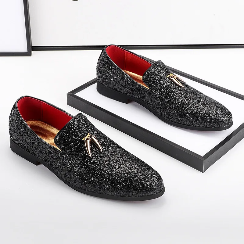 Men's Casual Shoes Men Fashion Sequins Bling Glitter Party Wedding Flats Mens Light Comfortable Driving Loafers Moccasins 2