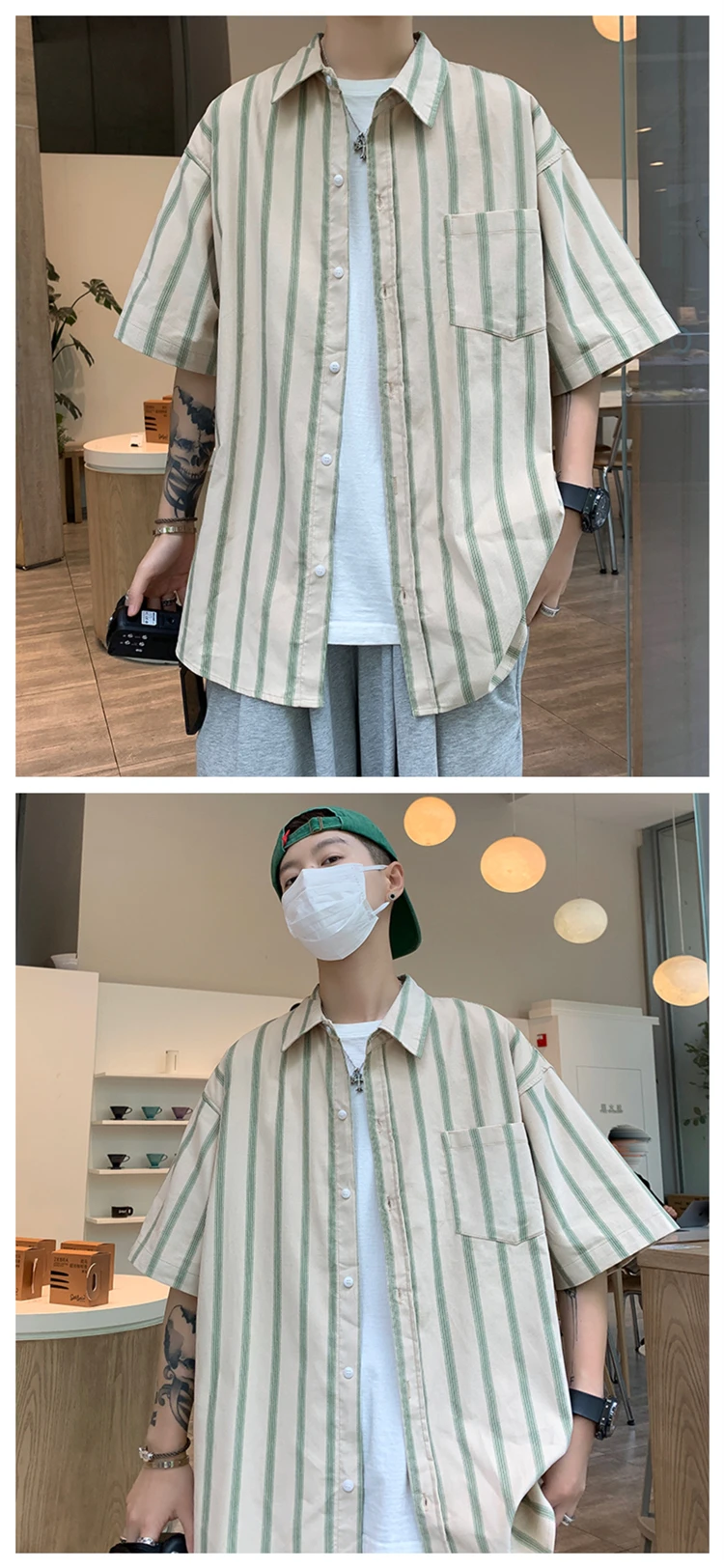 Description Picture 6 of itemSummer Fashion Short Sleeve Shirt Men Striped Slim Fit Male Social Business Dress Shirt Brand Men Gym Fitness Sport Clothing Z36