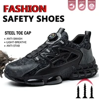 Safety Shoes For Men Steel Toe Anti-Puncture Men's Work Shoes Slip Resistant Reinforced Sole Rotating Button Fashion Sneaker