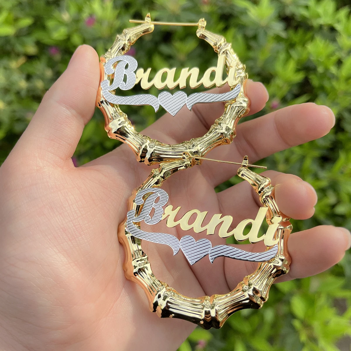 Custom Two Tone Gold Plated Earring Stainless Steel Name Hoop Earring For Women Sexy Jewelry Gift Hiphop Bamboo Name Earrings