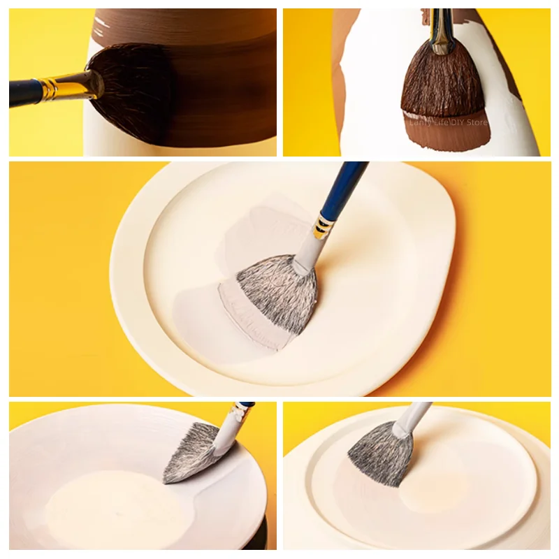 Pottery Tools Fan-shaped Brush Wooden Rod Good Water Absorption DIY Ceramic Large-area Coloring Brush Glaze Hydration