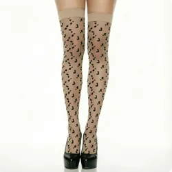 Glamorous Rhinestone Leopard Thigh - High Stockings - One Size (No Shiny -Beige)
