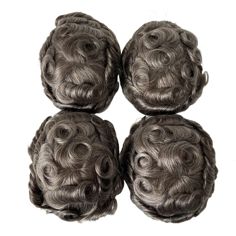 Mongolian Virgin Human Hair Hairpiece #350 Color 32mm Wave Unit 8x10 Full Lace Toupee for White Men