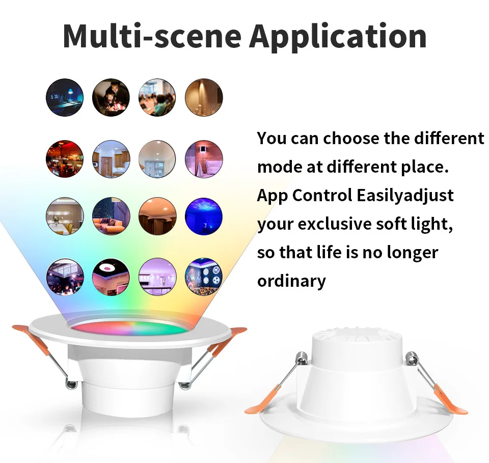 Description Picture 3 of itemAUBESS Tuya Bluetooth-Compatible Downlight Colorful Spot LED Lamp Recessed Round Light Work With Smart Life Alexa Google Home