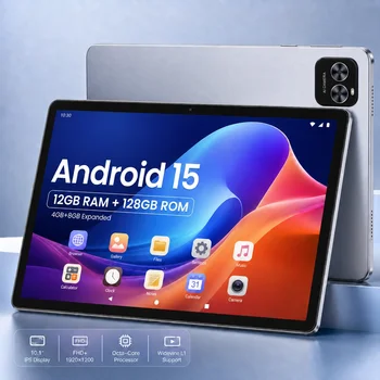 ATMPC 10.1 Inch Tablet PC, Android 15 OS, GMS Certified, 12GB (4GB+8GB Expandable) RAM + 128GB ROM, 8-Core Processor, 1280*800 IPS HD Display, 5G WiFi 1