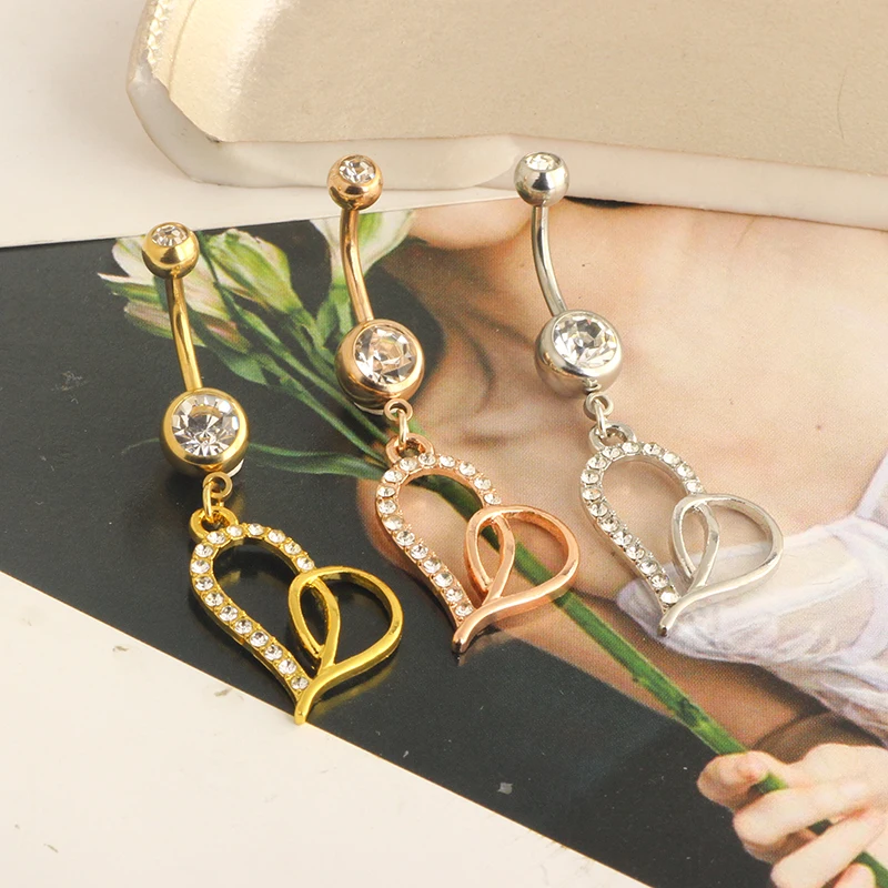 14G Stainless Steel Belly Button Rings Navel Rings Round/Love Heart Clear CZ Curved Barbell Piercing For Women Silver rose gold