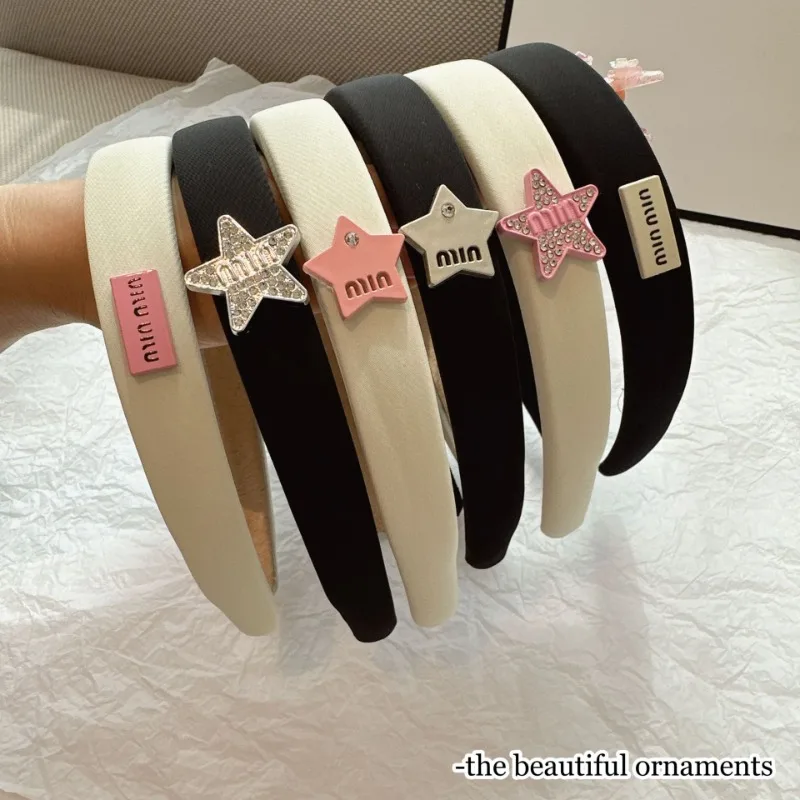 

Vintage Star Letters Solid Color Headband Temperament Female high cranial top pressure Headband Face wash hair accessories
